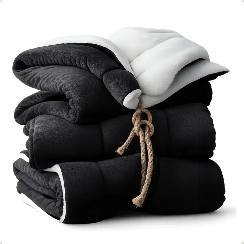 Coberdrom Queen 2,20 X 2,45 Cobertor Casal Dupla Face Pele Carneiro Sherpa Quente Soft Luxo Inverno Acochoado Grosso Insonia Edredom Sofisticado Grande Pesado 550g M/2 Nacional Cor Preto