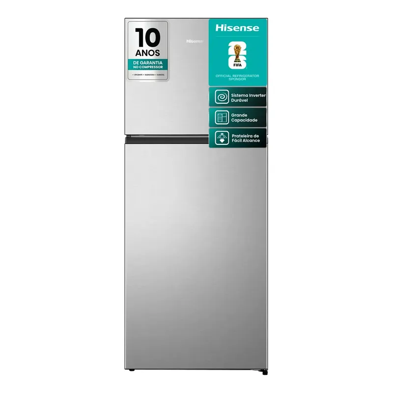 Geladeira Hisense Top Freezer RT3N375NAC31 Frost Free Duplex Inverter Inox 375l