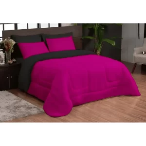 Kit Edredom Ternura Casal Queen + 4 Peças Dupla Face Pink/preto – Liso