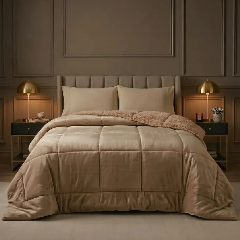Coberdrom Sherpa Dupla Face Plush 600 Fios Inverno Macio Bege