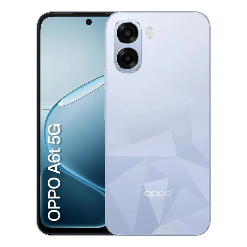 Smartphone Oppo A6t 5g 256gb, 24gb Ram (8gb + 16gb Virtual Ram), Bateria gigante de 6500 mAh, AI Câmera 50MP, Tela 120Hz, NFC, IP64 – Azul Cristal
