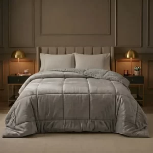 Coberdrom Edredom Casal Sherpa Dupla Face Plush 600 Fios Cinza