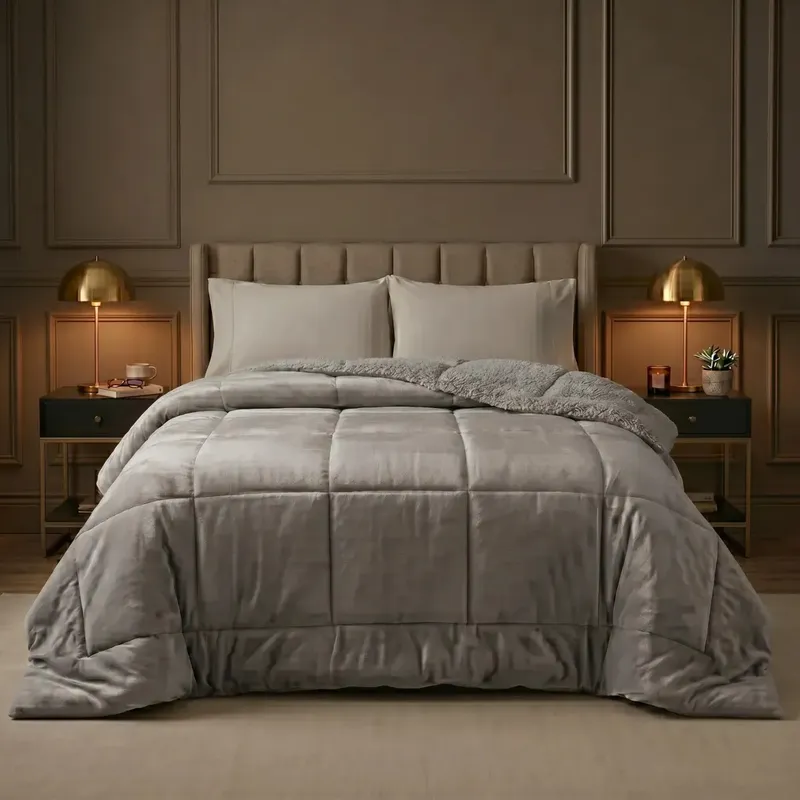 Coberdrom Edredom Casal Sherpa Dupla Face Plush 600 Fios Cinza