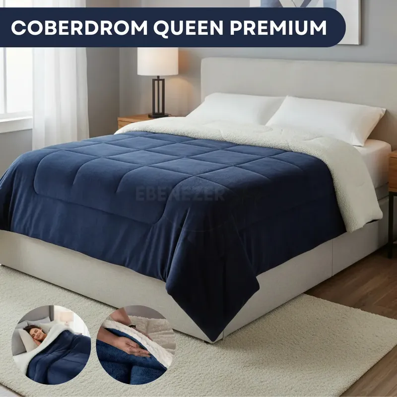 Coberdrom Casal Queen Alaska Cobertor Edredom Dupla Face Carneirinho Toque Macio Resistente Desing Sofisticado Cor Azul Marinho