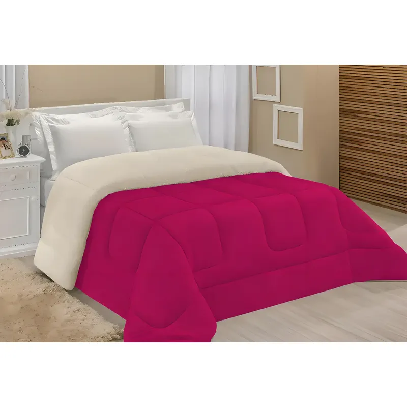 Edredom Sherpa Cobertor E Coberdrom Casal Queen Grosso Cores Cor Pink Desenho Do Tecido Lisa