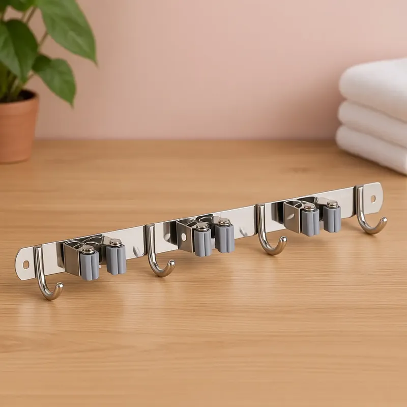 Suporte Organizador Vassoura Inox inoxidável Acessórios Parede Grande Casa Montado Mop Pá Porta Limpeza Vassoureiro Designer Moderno Ganchos Organizador Ambientes Rodo Multiuso Adesivo Marca Bizcocho