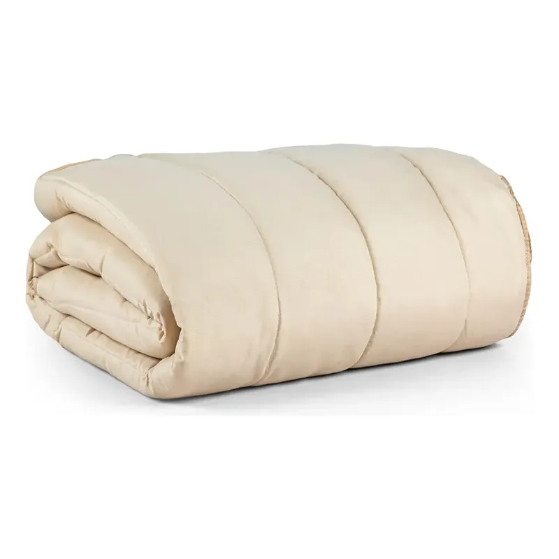 Edredom Casal Queen Micropercal 400 Fios Cama Kit Conforto Bege Liso