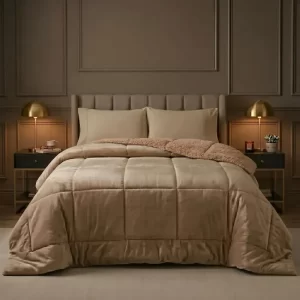 Coberdrom Edredom Casal Sherpa Dupla Face Plush 600 Fios Bege