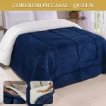 Edredom Sherpa Coberdrom E Cobertor Casal Queen Grosso Cores Cor Marinho Evf Enxovais - Imagem 1