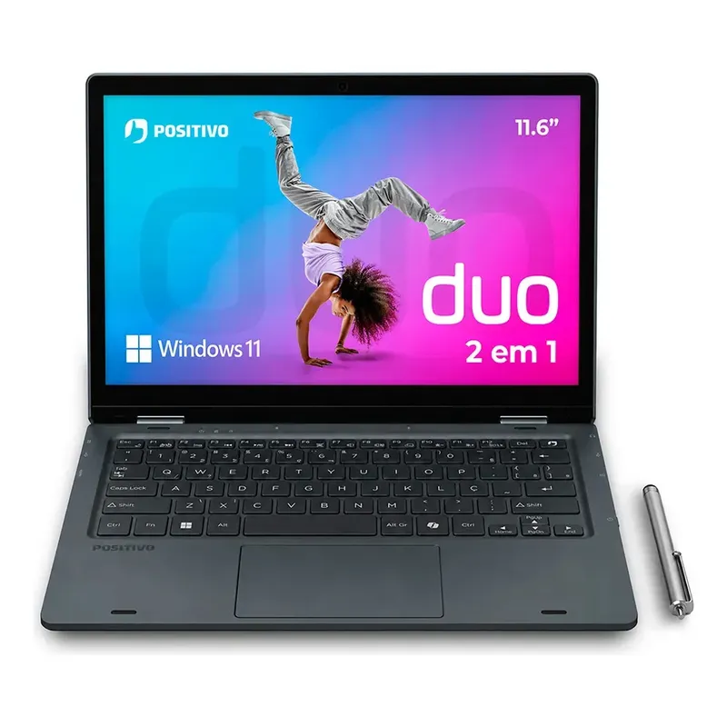 Notebook 2 em 1 Positivo Duo Intel Celeron N4500 4GB RAM 128GB SSD Windows 11 Home – Tela 11″ HD IPS Touch com Caneta Capacitiva – Cinza