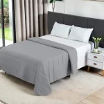 Edredom Casal Queen Micropercal 400 Fios Cama Kit Conforto Cinza Liso - Imagem 1