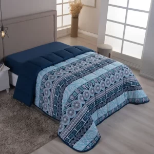 Edredom Casal Cobertor Malha 100% Algodão Dupla Face Estampado C/ Viés Fio Penteado 30/1 Camaria Azul-marinho