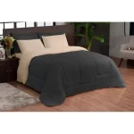 Kit Edredom Ternura Casal Queen + 4 Peças Dupla Face Preto/palha – Liso - Imagem 1