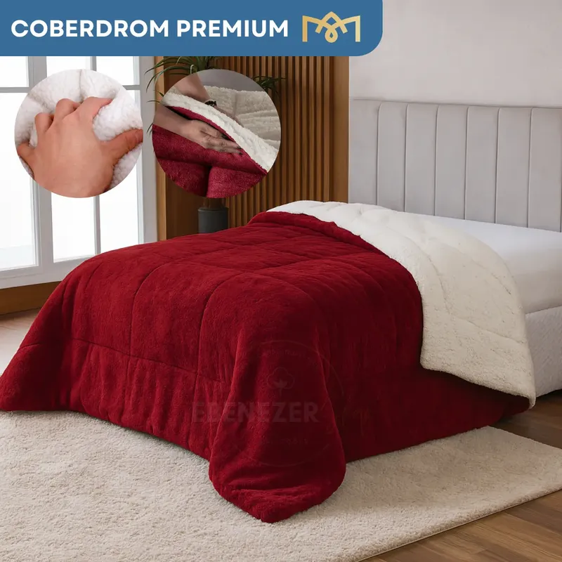 Cobertor Casal Queen Dupla Face Manta Sherpa Edredom Macio Cor Vermelho