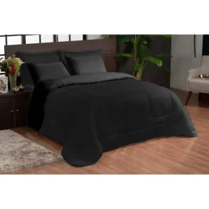 Kit Edredom Ternura Casal Queen + 4 Peças Dupla Face Preto/preto- Liso